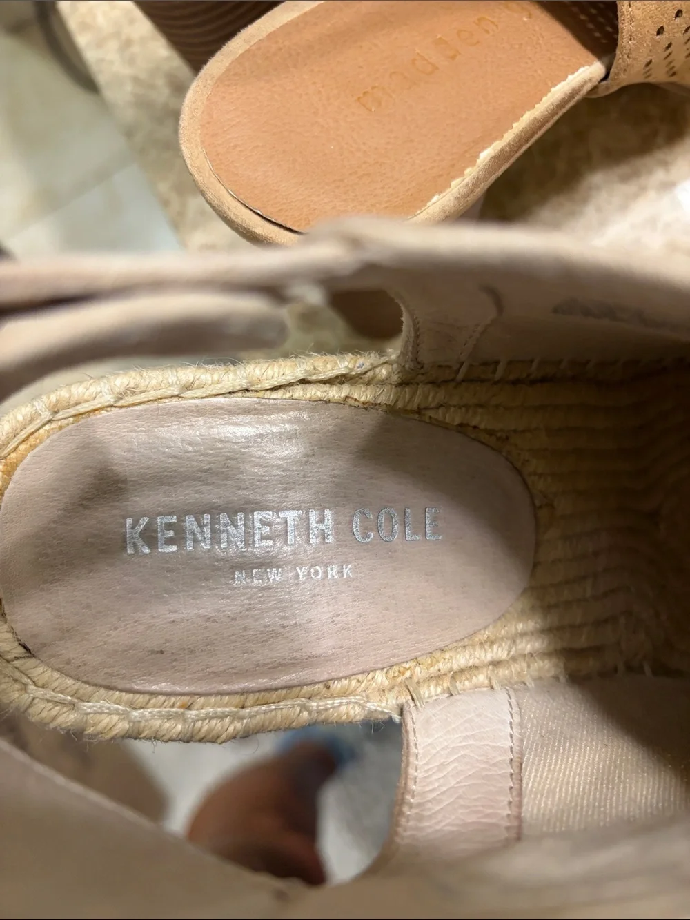 Kenneth Cole Taupe Suede Peep-Toe Espadrille Wedge Booties